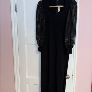 St. John Black Dress with Shimmering Sleeves